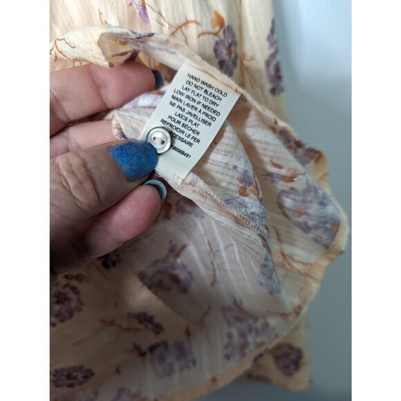 Rebecca Taylor  LA VIE Floral Ruffle Blouse Prairie Button Front Peach Purple - Picture 3 of 9